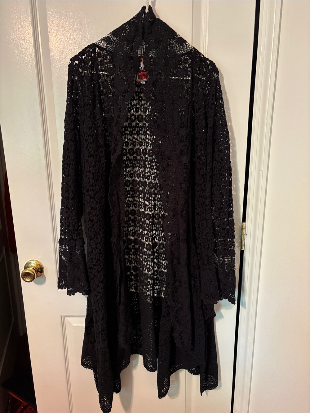 Johnny Was Black Crochet Open-Front Cardigan